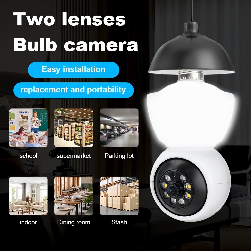 1pc 1080P HD WiFi Light Bulb Security Camera - Dual-Way Audio, Wireless 355° Panoramic View, AI Human Detection, Color Night Vision, Indoor/Outdoor Surveillance, Real-Time Video Streaming, Easy Twist-On Installation, No Battery Needed, Wireless Security C - Image 2
