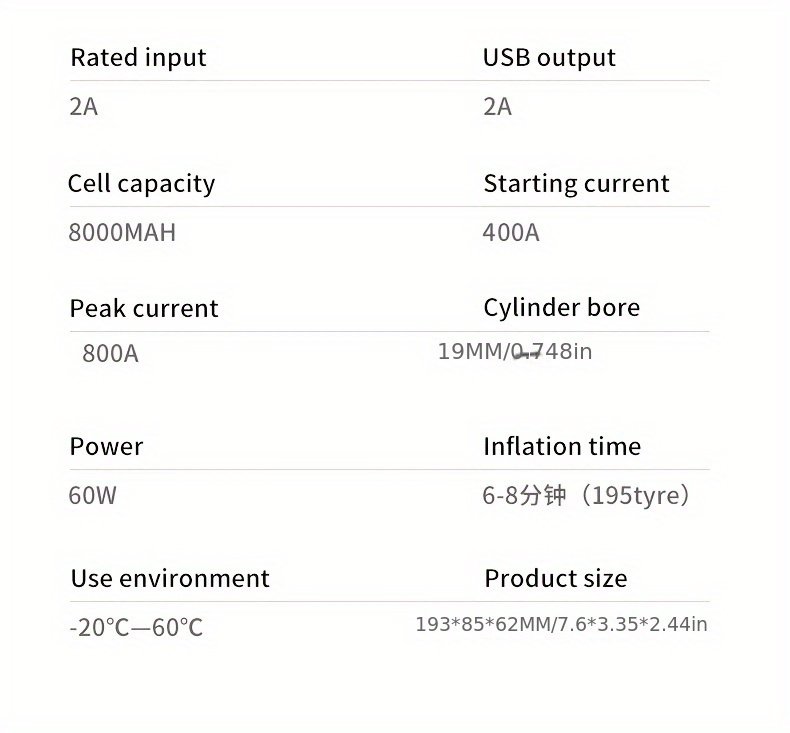 8000mAh Emergency Car Jump Starter Power Bank with Digital Display, Portable USB-C Charging Air Compressor, 12 Safety Protections, Fast Inflation in 10 Seconds, Rechargeable Lithium Polymer Battery for Tire Inflation and Multi-Functional Lighting - Image 25