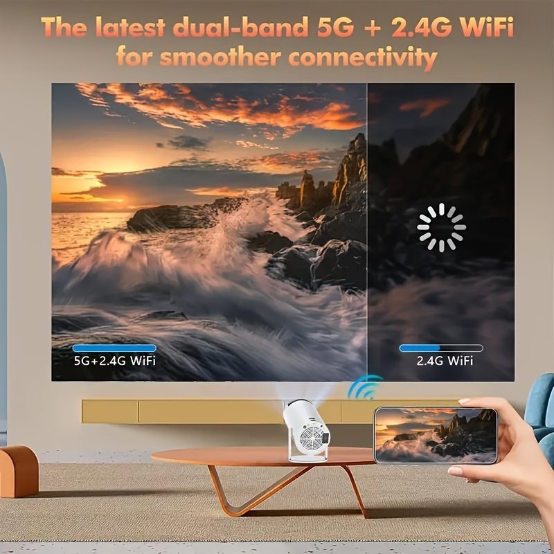 Yleegs P3 Portable Projector, 4K 1080P Full HD, Smart Auto Horizontal Correction, 180° Rotatable, Table Mount, Remote Control, with USB Power, 50-99 Lumens, 16:9 Aspect Ratio, LCOS Display Technology, Android 9.0, Display Port Connectivity, Built-in Speak - Image 2