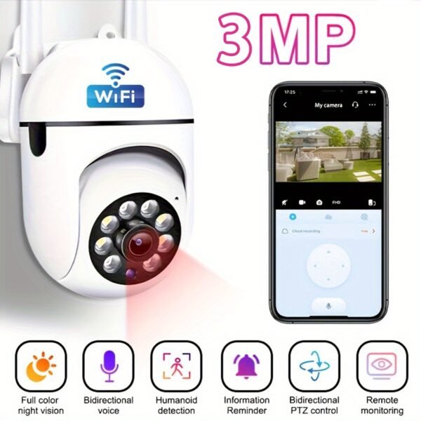 OIMLYO 1080P HD WiFi Security Camera with Full-Color Night Vision, Two-Way Audio, Motion Tracking - Indoor/Outdoor Wireless Cam with Pan/Tilt/Zoom, Remote Viewing via Smartphone, No Battery Needed, Wireless Outdoor Security Camera - Image 4