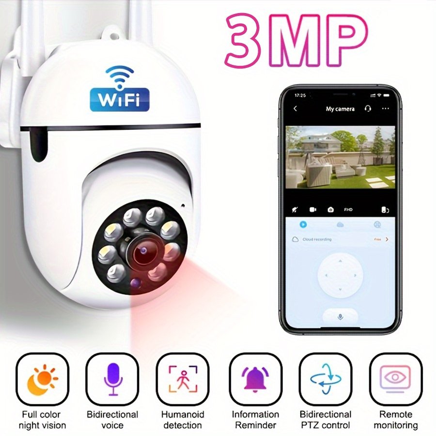 OIMLYO 1080P HD WiFi Security Camera with Full-Color Night Vision, Two-Way Audio, Motion Tracking - Indoor/Outdoor Wireless Cam with Pan/Tilt/Zoom, Remote Viewing via Smartphone, No Battery Needed, Wireless Outdoor Security Camera - Image 4