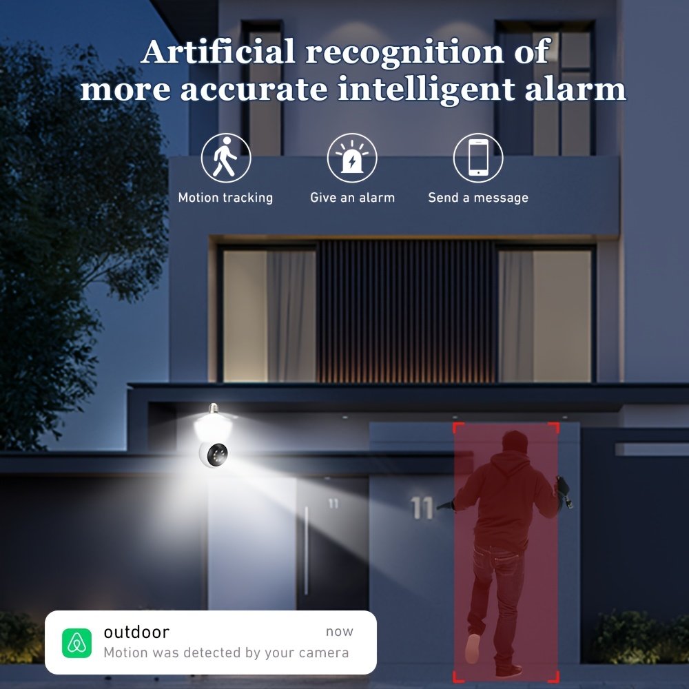 1pc 1080P HD WiFi Light Bulb Security Camera - Dual-Way Audio, Wireless 355° Panoramic View, AI Human Detection, Color Night Vision, Indoor/Outdoor Surveillance, Real-Time Video Streaming, Easy Twist-On Installation, No Battery Needed, Wireless Security C - Image 6
