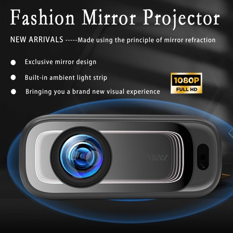 Electric Focus Native 1080P Full HD Projector, Equipped with 5G Wireless Wifi, 15,000 Lumens Brightness, 220-Inch Large Screen, Built-In Speaker, Portable Movie Projector, Suitable for Home Theater in Living Room Or Bedroom, Stylish Mirror Design, Support - Image 4