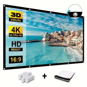 254.0 cm Projection Screen - Ultra HD, 3D Ready, Polyester Fiber, 16:9 Aspect Ratio – Indoor/Outdoor Portable Movie Screen with Mounting Hardware, No Battery Required