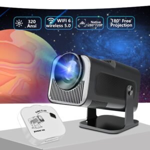 1pc W WUDUNG HY320MINI 4K Projector, 320 Lumens, 180° Adjustable Stand, Portable Movie Projector with Wi-Fi, 1080P Support, 220-240V Power Supply, Type C Plug, No Battery - 2024 Model, Flexible Projection Device|Sleek Projector|Durable Lens Cap