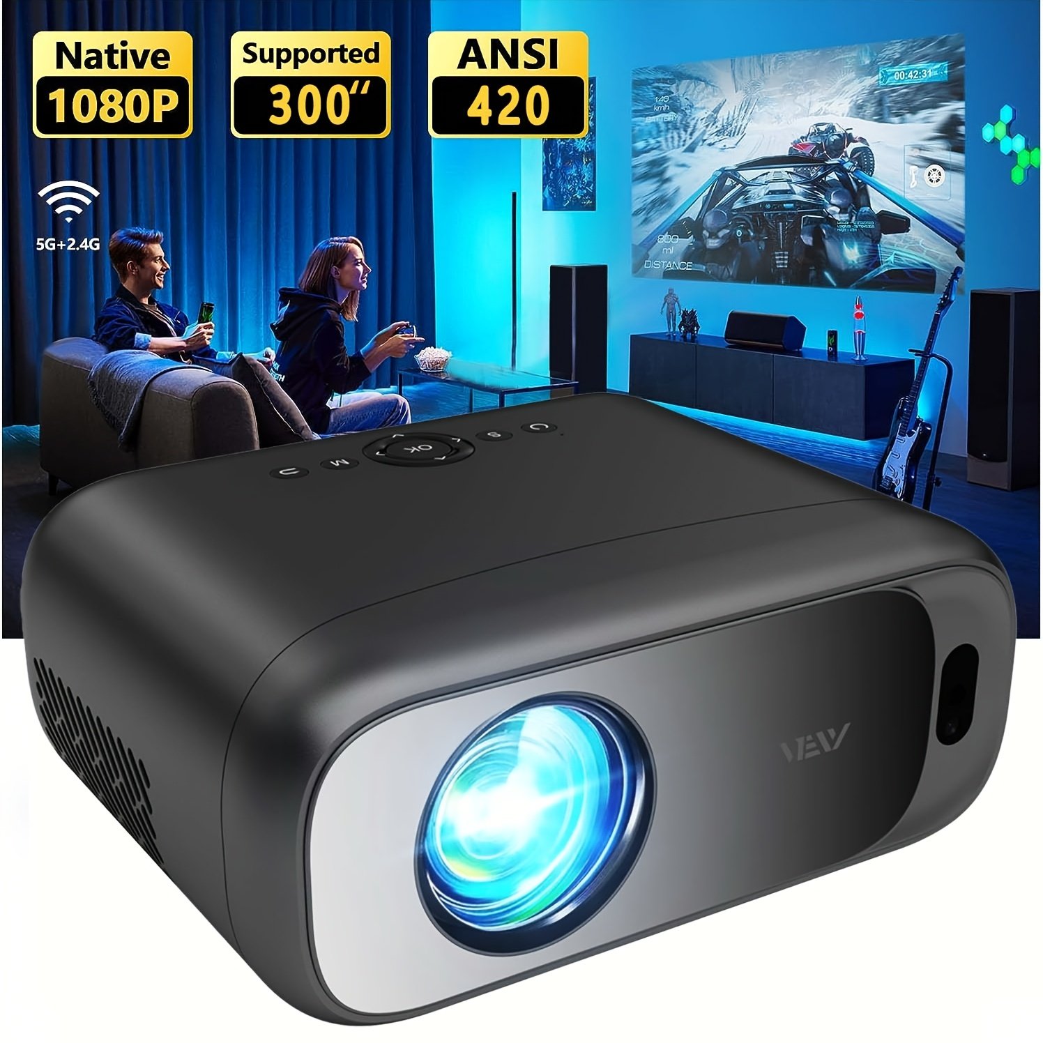VEXY HD Projector, 1080P Native High-Definition Picture Quality, 420 ANSI Lumens, Supports 4K, Electronic Focusing, Home Theater Video Projector, Suitable for Home Bedrooms, Compatible with TV Sticks/Smartphones/Hdtv/Usb/Laptops - Image 4