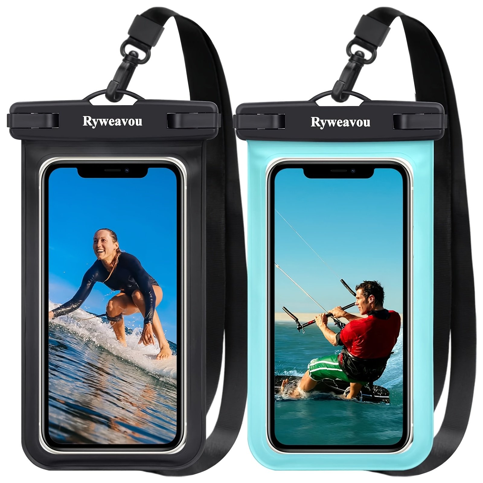 Ryweavou 2-Pack 7-Inch Waterproof Phone Pouch, PVC Dry Bag for iPhone 16 Pro/15/14/13/12/11 Pro Max/XS Plus/Galaxy, Completely Waterproof for Diving, Swimming, Snorkeling, Beach Activities - Black - Image 8