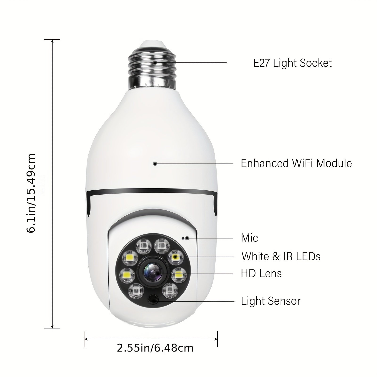 1pc Smart E27 Bulb Security Camera, 360° Rotatable, Wi-Fi Enabled, Infrared Night Vision, Two-Way Audio, Motion Sensor, Ceiling Mount, Hard-Wired 110-240V, App Control, No Battery, Non-Waterproof - Image 5