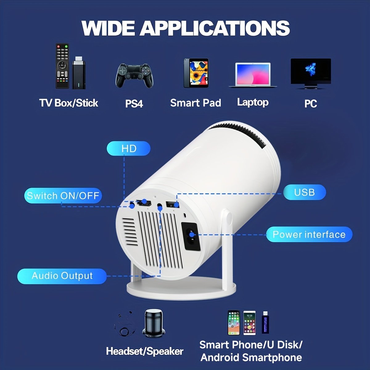 XYA 4K Smart Projector, Eu Plug (White), XYA - Image 8