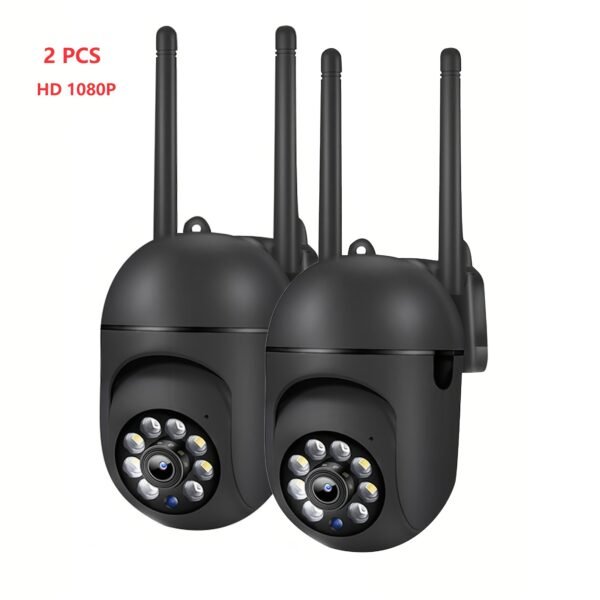 2-Pack 1080P HD Security Cameras with PTZ, Full Color Night Vision, Spotlight, Siren, 2-Way Audio, Motion Tracking, Compatible with Alexa, Wi-Fi Enabled, Wall Mount, USB Powered, Indoor/Outdoor Surveillance System