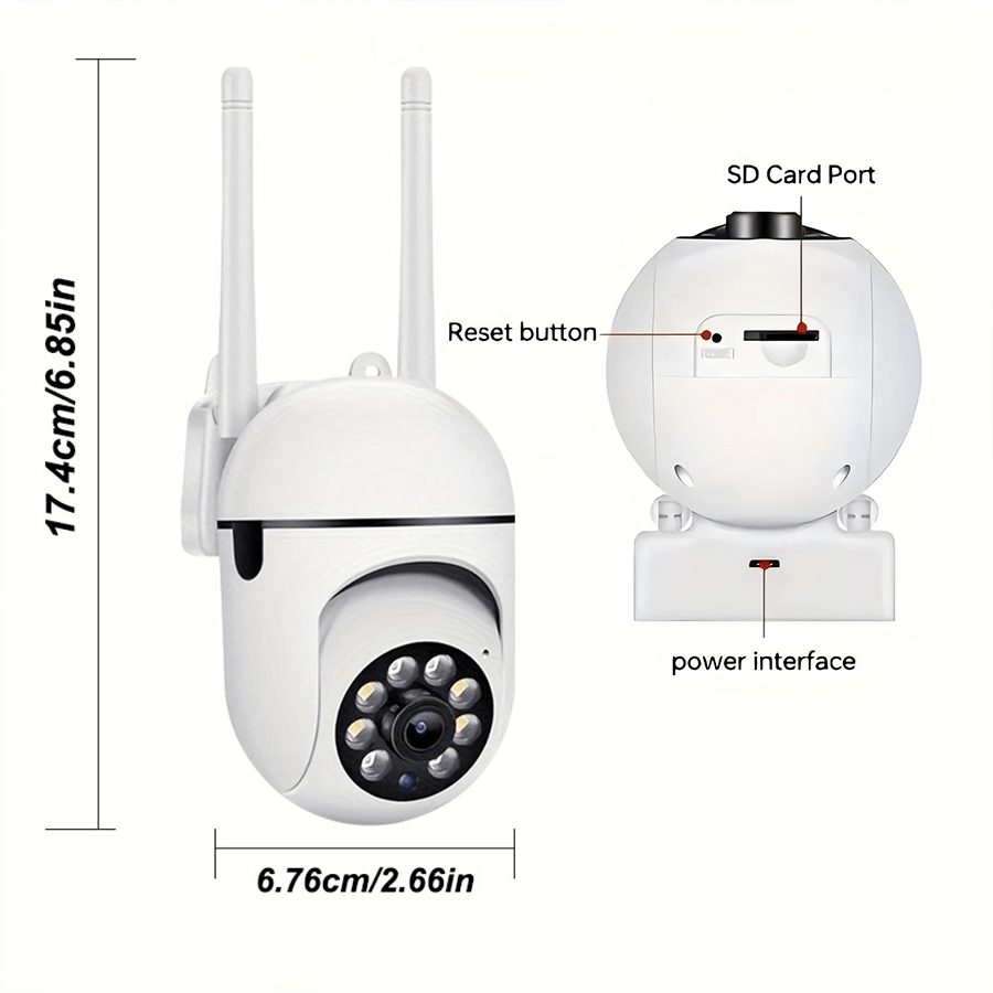 OIMLYO 1080P HD WiFi Security Camera with Full-Color Night Vision, Two-Way Audio, Motion Tracking - Indoor/Outdoor Wireless Cam with Pan/Tilt/Zoom, Remote Viewing via Smartphone, No Battery Needed, Wireless Outdoor Security Camera - Image 2