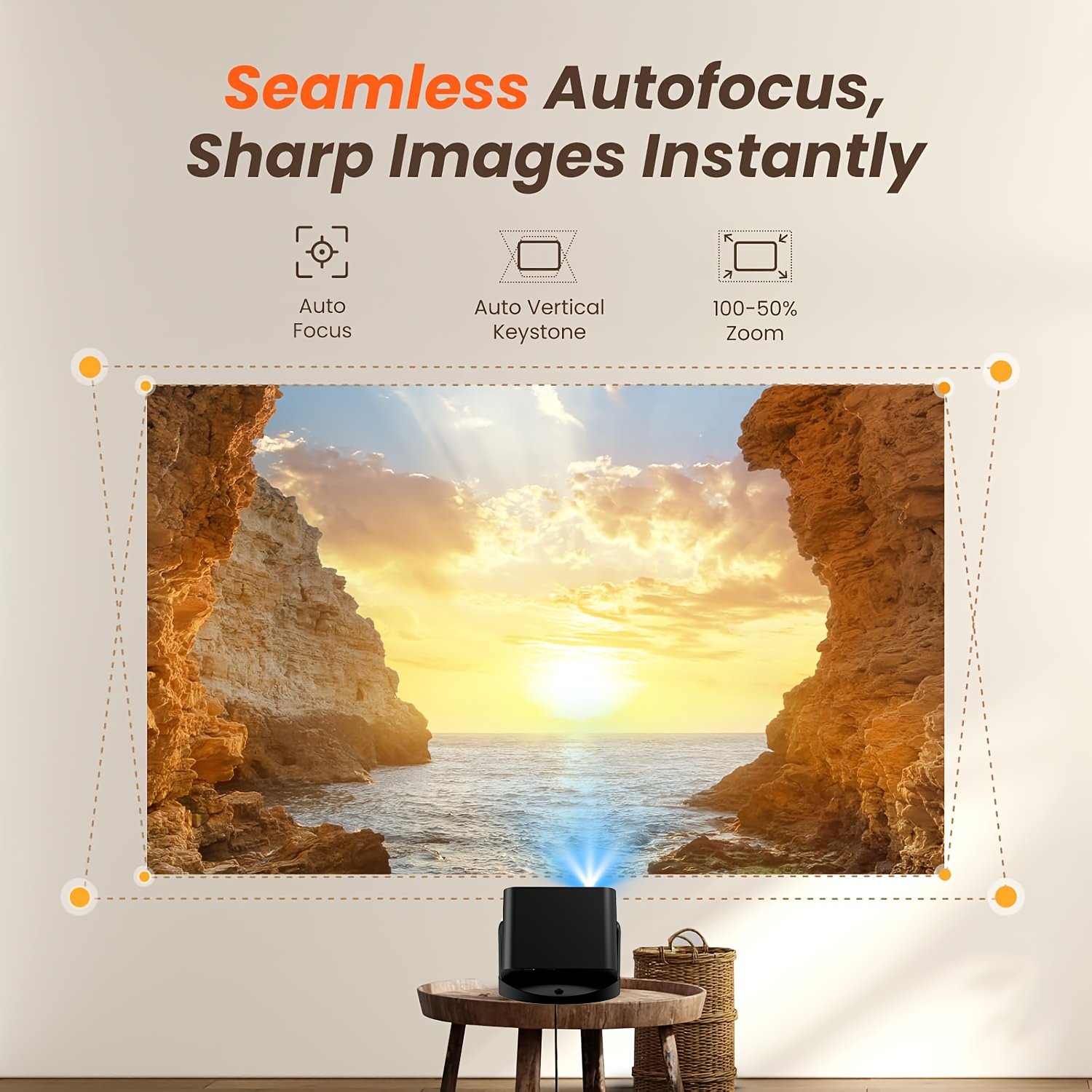 Portable Projector with WiFi, 1080P, 4K Support Projector, Built-in Apps, 180° Adjustable, Auto Focus, Compatible with TV Stick/USB/Laptop, Suitable for Home Theater, Conference Office - Image 6