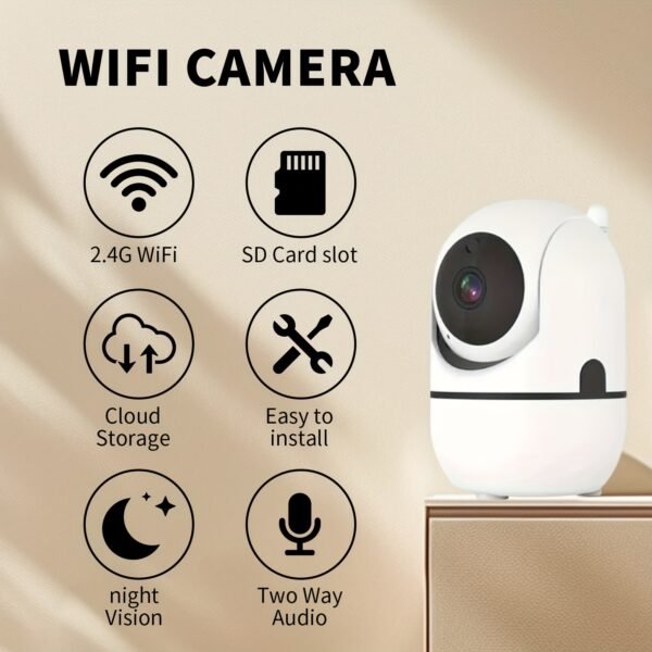 1pc YIIYRY 1080P HD Indoor PTZ Security Camera, WiFi Enabled, Two-Way Audio, App Control, USB Powered, Wall-Mountable, Smart Home Surveillance with Audio Alert - Round ABS Body, Compatible with Smartphones - Image 4