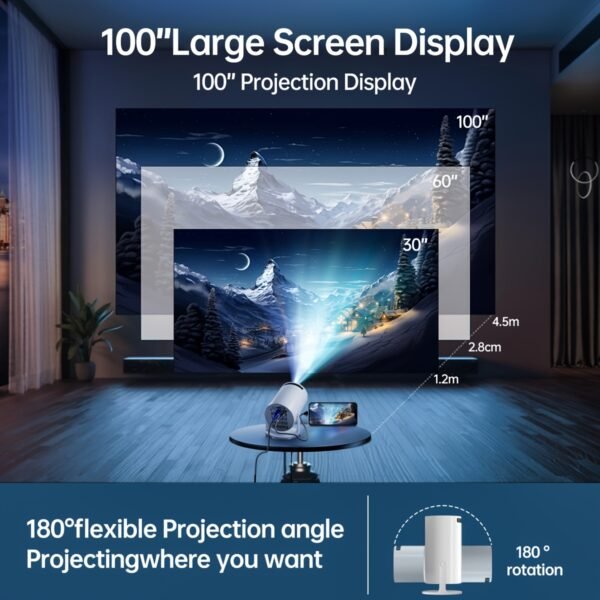 Smart HD Projector, 1080P LED Video Projector with 180 Rotation, 3D Ready, LCD Display, 4:3 Aspect Ratio, 220-240V European Standard Plug, Compatible with AV/USB/Audio/PS4, Home Theater Projector - Image 11