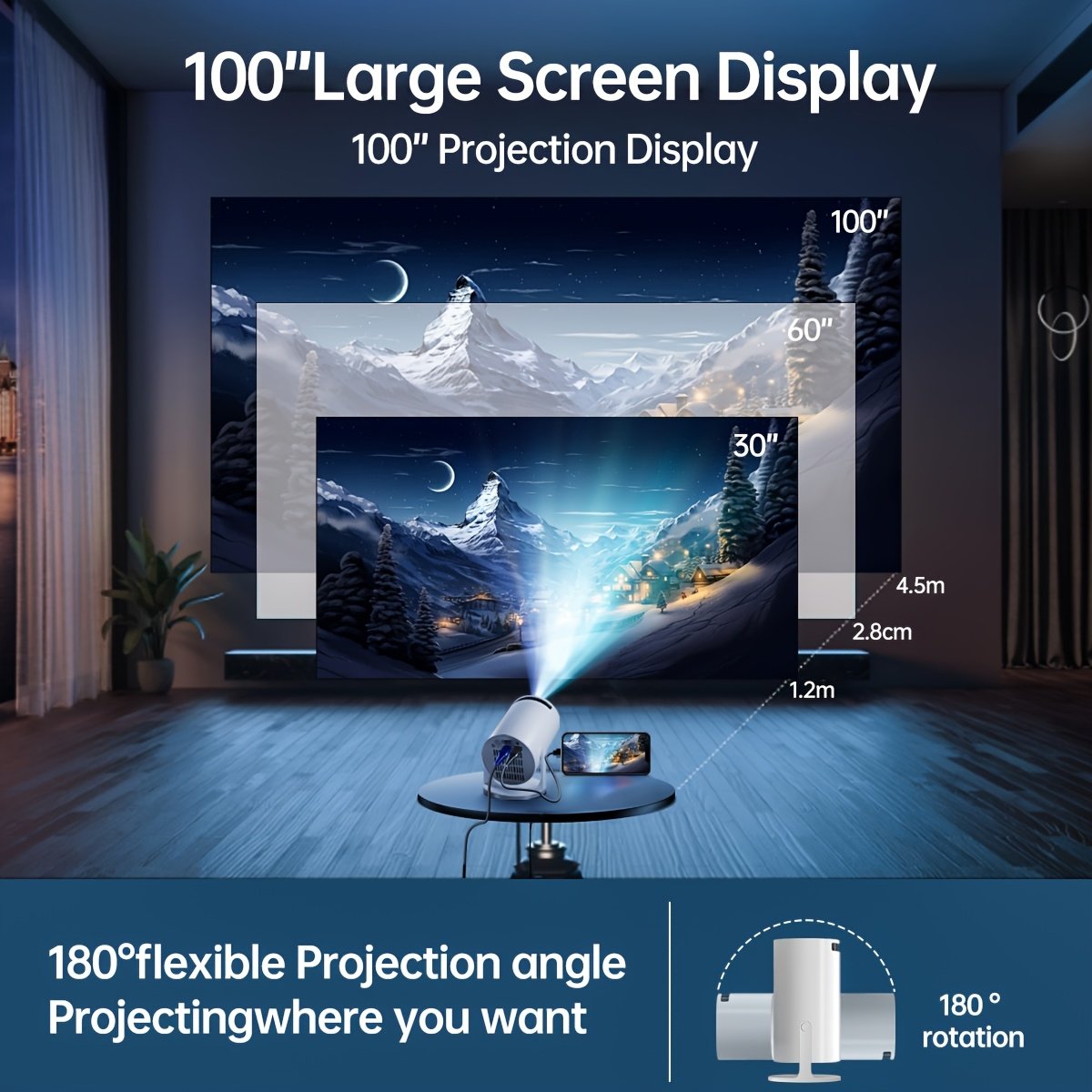 Smart HD Projector, 1080P LED Video Projector with 180 Rotation, 3D Ready, LCD Display, 4:3 Aspect Ratio, 220-240V European Standard Plug, Compatible with AV/USB/Audio/PS4, Home Theater Projector - Image 11