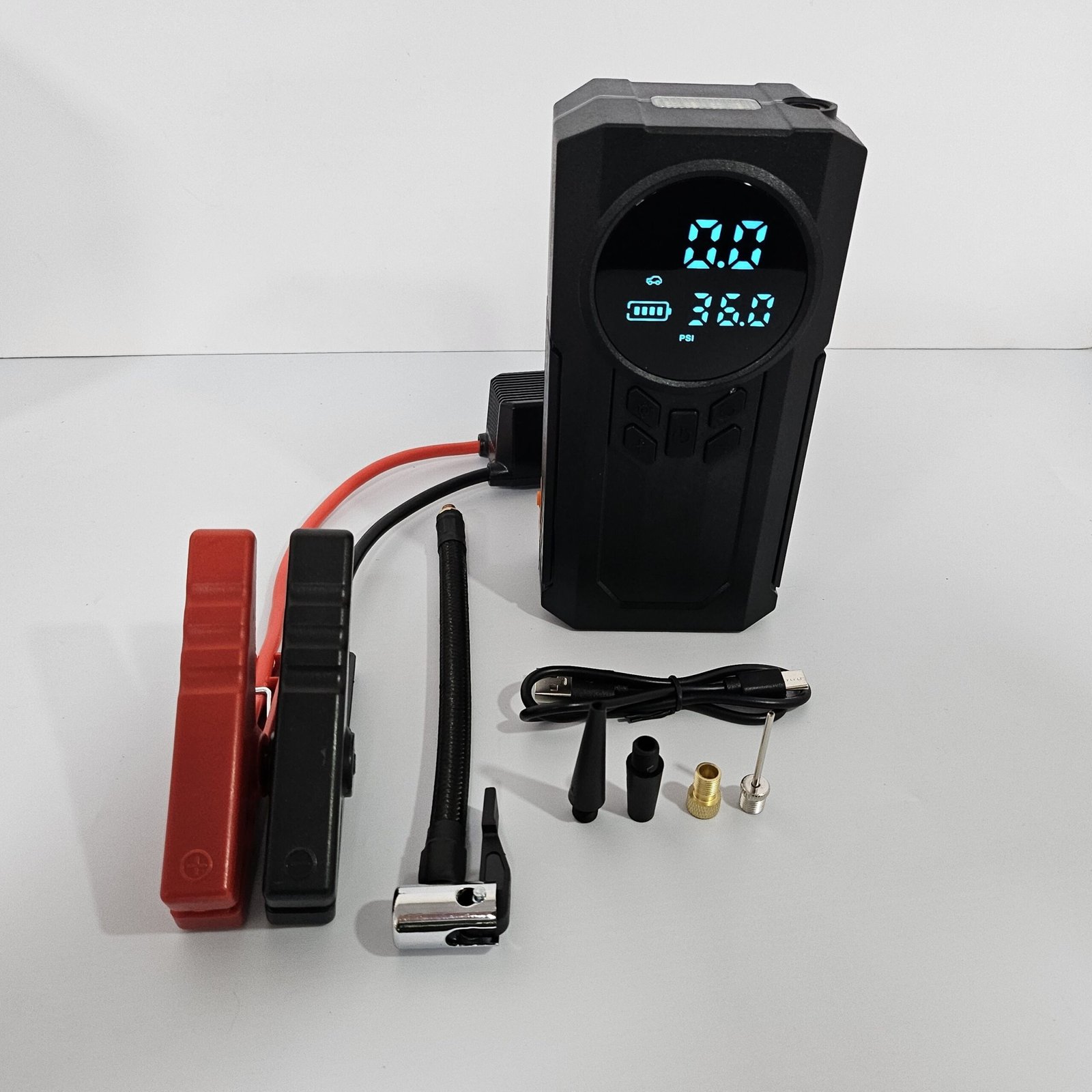 Portable Car Jump Starter & Tire Inflator with LED Light - USB Rechargeable, 8800mAh Battery, Compatible with Cars, Motorcycles, Bikes, Sports Balls - Black - Image 6