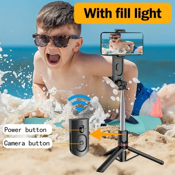 1pc Stainless Steel Selfie Stick with Wireless Remote Fill Light, Battery Powered, ≤36V, Multi-functional Handheld Travel Stand for iPhone/Android, Outdoor Live Photo Shooting, Ideal Gift - Image 9