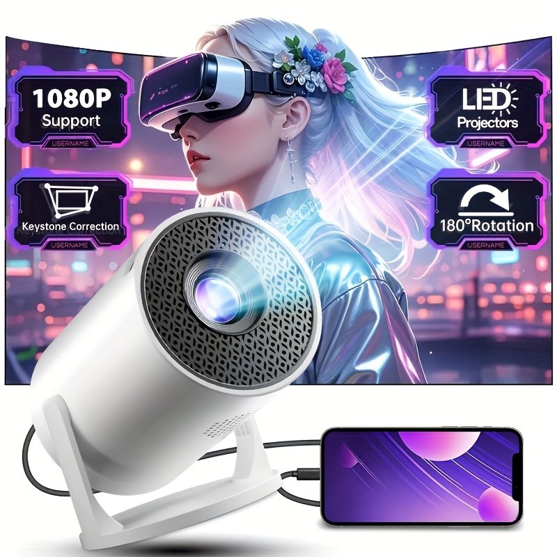 Support 1080P Smart Mini Portable Projector - European Plug, Wired Home Theater Projector, 180° Adjustable Angle, Compatible HDTV, USB, Smartphone, iPad, TV Box, Laptop-High Resolution Video Projector for Movies and Presentations - Image 8