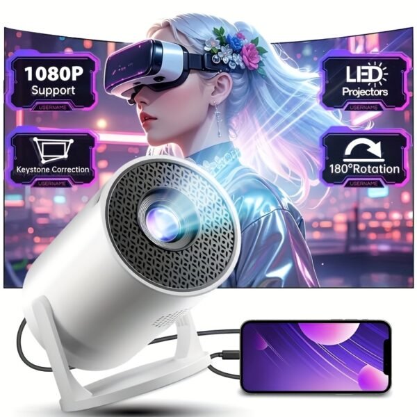 Support 1080P Smart Mini Portable Projector - European Plug, Wired Home Theater Projector, 180° Adjustable Angle, Compatible HDTV, USB, Smartphone, iPad, TV Box, Laptop-High Resolution Video Projector for Movies and Presentations - Image 8
