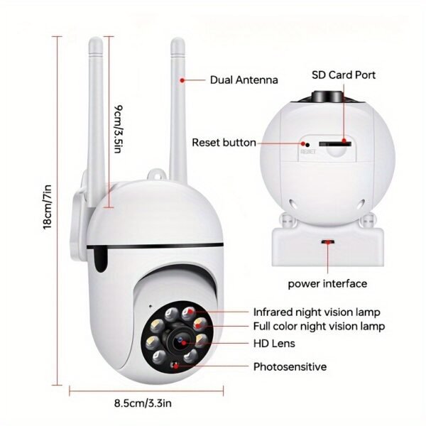 2pcs Safety Camera High Definition 1080P WiFi Surveillance Camera - Wall Mount, Night Vision Function, App Control, Audio and Motion Alarm, Color Display, USB Powered, Wi-Fi Connection, 355° Horizontal Rotation and 90° Vertical Rotation, Indoor Home Secur - Image 3