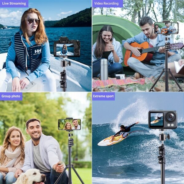 160.02 Cm Mobile Phone Holder Tripod With Phone Clip, Expandable Metal Bracket, Portable Outdoor Shooting Tool, Outdoor Live Streaming Photography Tripod - Image 6