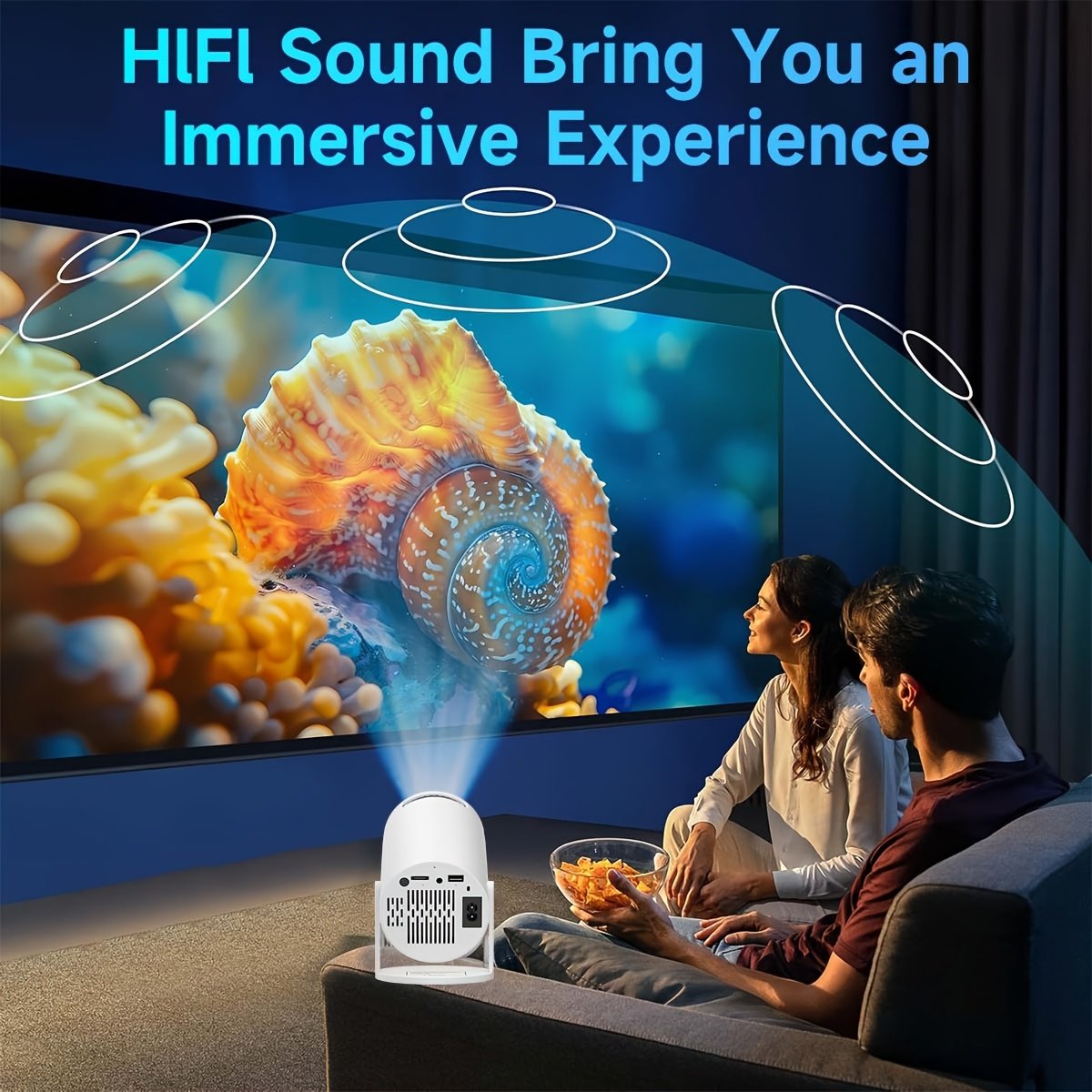 1pc Ultra HD Mini Projector, 4K 150 ANSI, 16:9 Aspect Ratio, 1280x720 HD Resolution, Portable 180° Rotatable, with 5G WiFi & BT5.2, Android 11 OS, Remote Control, Compatible with Smartphones & Laptops, No Battery, for Home Theater, EU Plug - Image 8