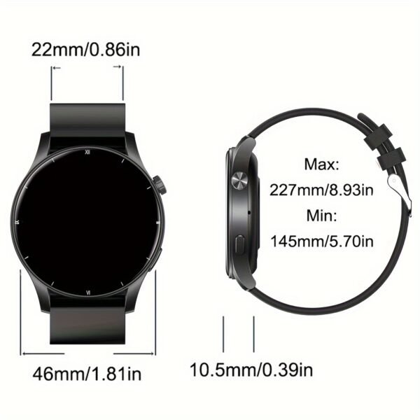 COIUSOR Men'S Smart Watch, 3.53cm TFT Display, IP68 Water Resistant, 360p Wireless 5.0, USB Charging, Long-Lasting 300mAh Lithium Polymer Battery, Call & SMS Reminders, App Notifications, Silicone Strap, Outdoor Fitness Tracker, Flashlight Function, Compa - Image 4
