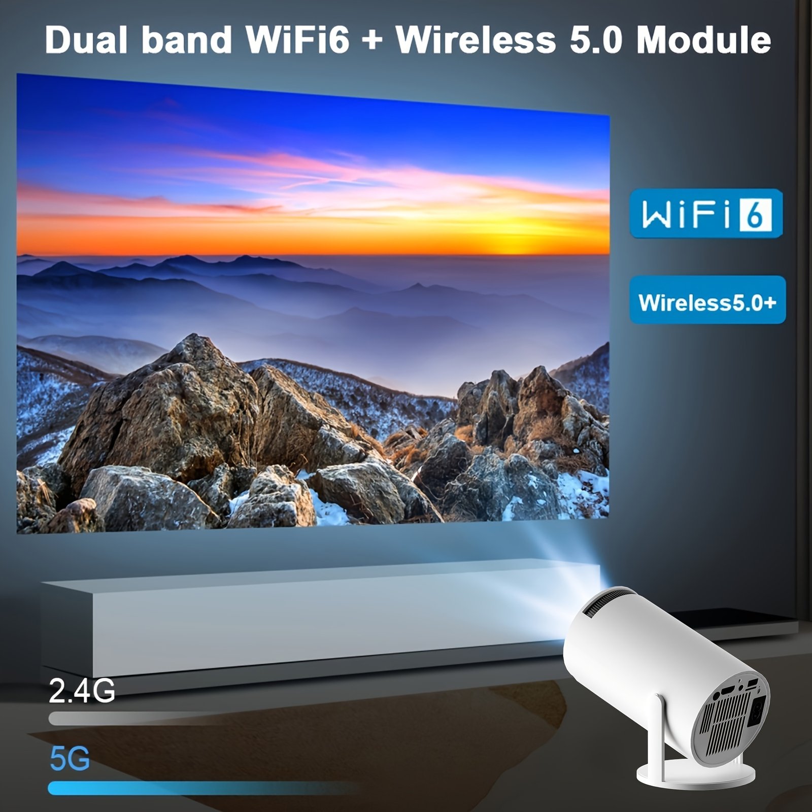 TUOGTCI Outdoor Projector for Android 11.0 200ANSI WiFi6 Dual Wifi HD 1280*720p Wireless 5.0 Support 4K Hard Decoding Play HD Video Portable Home Theater Compatible with HD/USB/Smartphone - Image 5