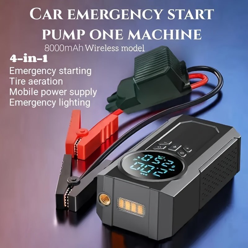 1 Portable Emergency Car Jump Starter with Air Pump & Power Bank - USB Rechargeable, Semi-Automatic, ABS Material, Black - Ideal for Christmas, Valentine's, Thanksgiving - Features Digital Display & Inflates Large Tires - Image 8