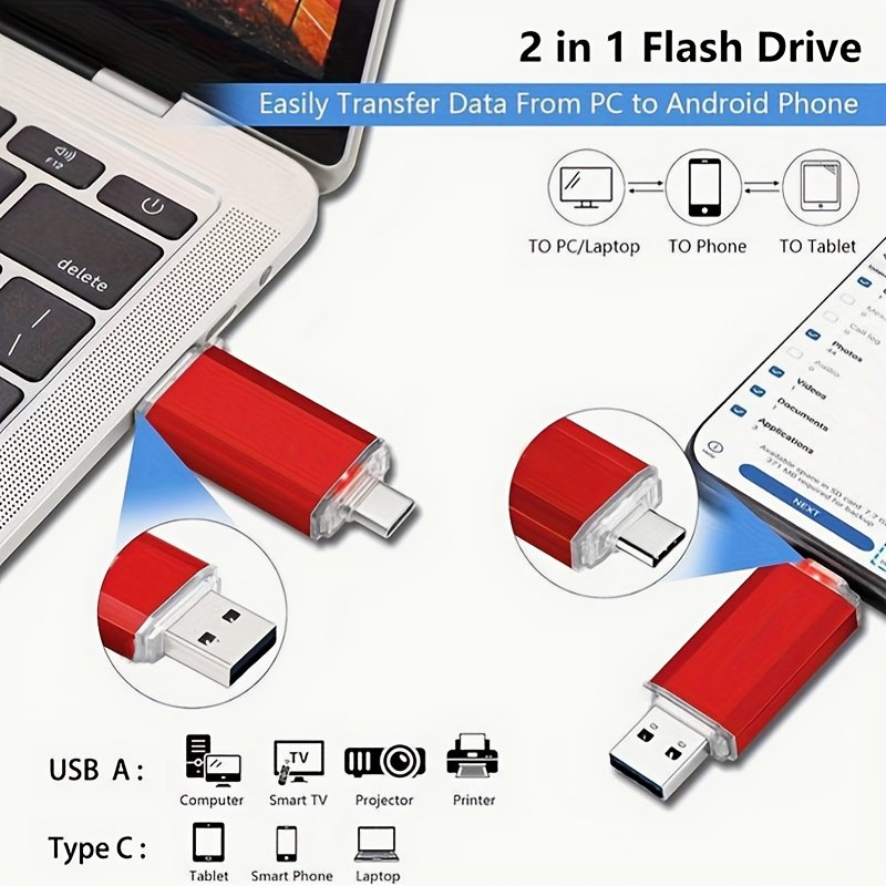 USB C Flash Drive 100GB/16GB/512MB Dual C-Type Thumb Drive C-Type 2-in-1 USB 2.0 Dual Interface Flash Drive High Speed OTG Thumb Drive Metal Memory Stick Photo Stick For Android Smartphones And Tablets - Image 10