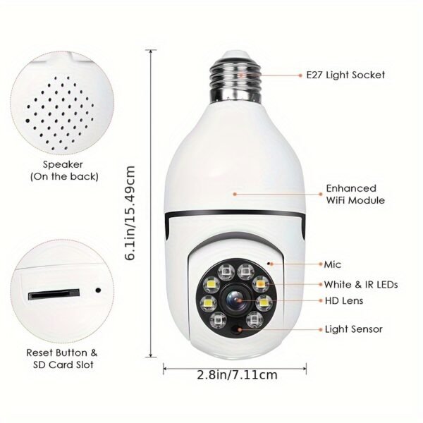 1pc Smart E27 Bulb Security Camera, 360° Rotatable, Wi-Fi Enabled, Infrared Night Vision, Two-Way Audio, Motion Sensor, Ceiling Mount, Hard-Wired 110-240V, App Control, No Battery, Non-Waterproof - Image 6