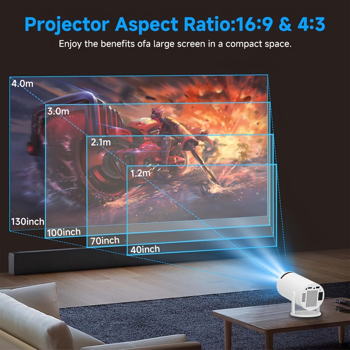 SCUARI Mini Smart HD Projector - for Android 12, Dual-Band 5G WiFi & Wireless 5.2, Auto Keystone Correction, 180° Rotatable, Portable Home Cinema Experience for Smartphone/HDTV/Laptop, European Plug, SCUARI - Image 14