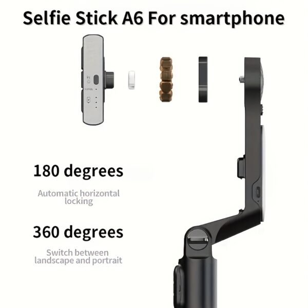 1pc Desiontal A6 1-Axis Handheld Gimbal Stabilizer with Wireless Remote, LED Beauty Light, Tripod Mount, Retractable Folding Selfie Stick for iPhone/Android - USB Charging, ≤36V, 400mAh Lithium Polymer Battery, ABS Material - Image 9