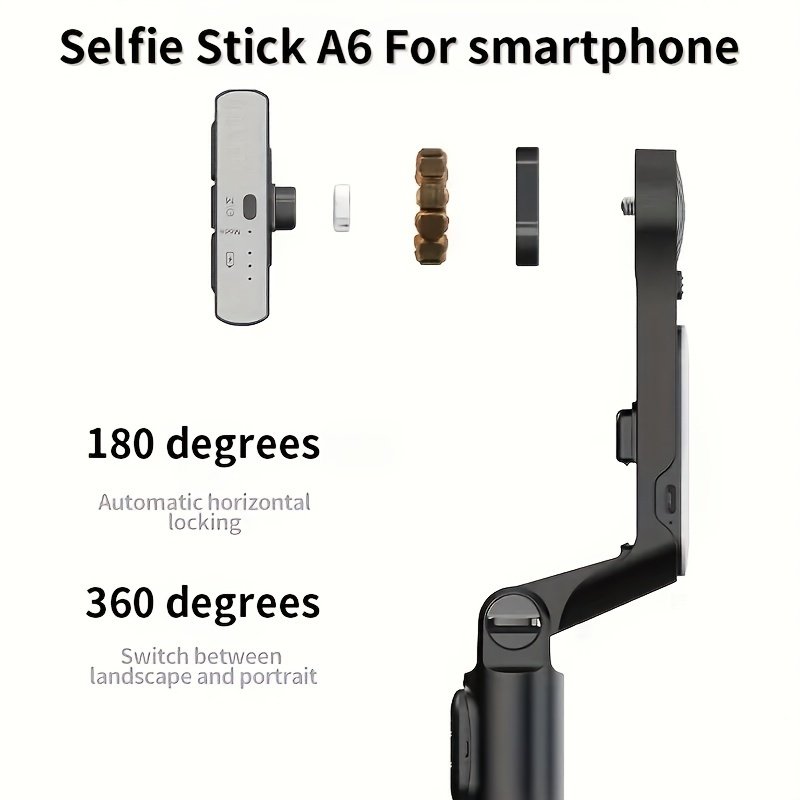 1pc Desiontal A6 1-Axis Handheld Gimbal Stabilizer with Wireless Remote, LED Beauty Light, Tripod Mount, Retractable Folding Selfie Stick for iPhone/Android - USB Charging, ≤36V, 400mAh Lithium Polymer Battery, ABS Material - Image 9
