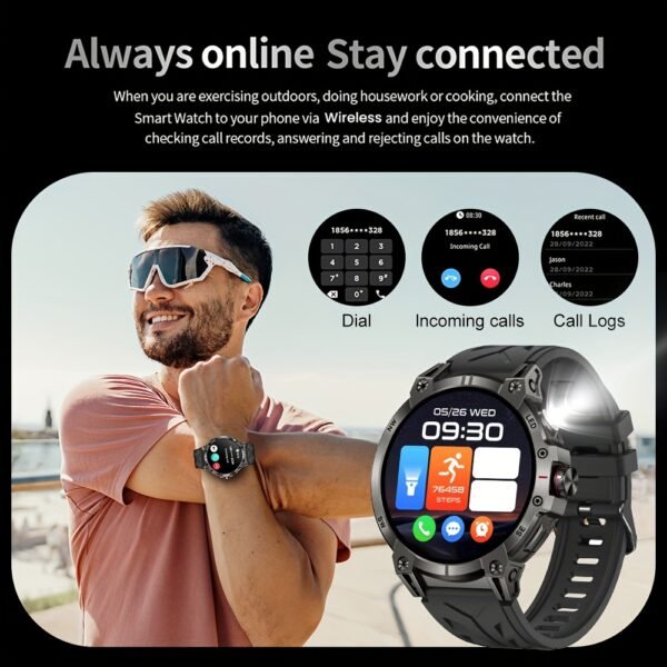 760Mah Smart Watch for Men And Women with LED Flashlight - 1.85-Inch Large Screen, Over 100 Sports Modes, Wireless Calling (Answering/Making Calls), Smart Watch, IP68 Waterproof, AI Voice Outdoor Fitness Watch, Calculator Function, Pedometer Activity Watc - Image 6