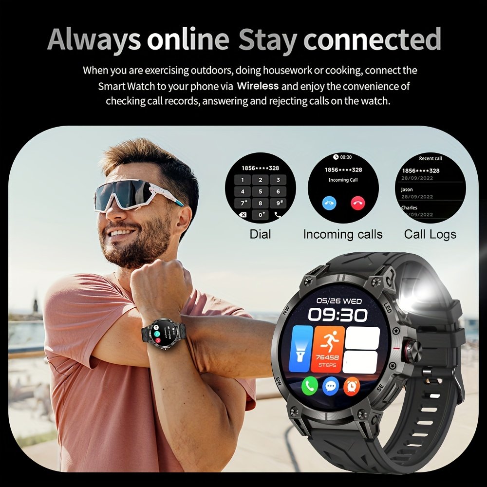 760Mah Smart Watch for Men And Women with LED Flashlight - 1.85-Inch Large Screen, Over 100 Sports Modes, Wireless Calling (Answering/Making Calls), Smart Watch, IP68 Waterproof, AI Voice Outdoor Fitness Watch, Calculator Function, Pedometer Activity Watc - Image 6