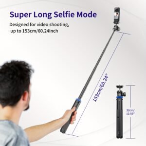 Rubesee 64-Inch Extendable Aluminum Alloy Selfie Stick Tripod, 8-Stage Adjustable Travel Stand with 2-in-1 Phone Clamp, 360° Ball Head for iPhone, Sony, Canon Cameras, Portable Vlogging Tripod