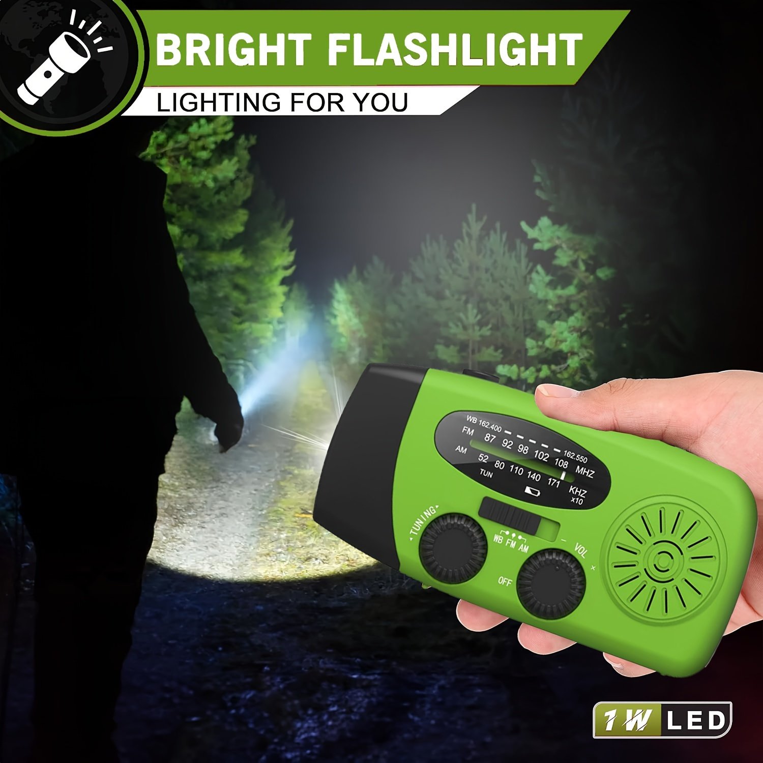 Portable Emergency Radio with Power Bank, 2000mAh Lithium Battery, AM/FM/NOAA Weather Band, Hand Crank & Solar Charging, USB Rechargeable, 3 LED Flashlight, Non-Waterproof, for Indoor Outdoor Camping - Image 7
