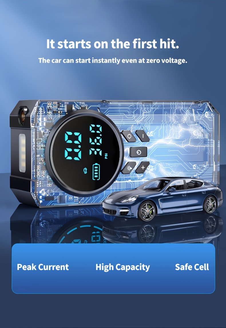 Portable Cordless Car Jump Starter & Tire Inflator - USB Rechargeable, LED Display, Flashlight Feature, Large Capacity Storage - Image 10