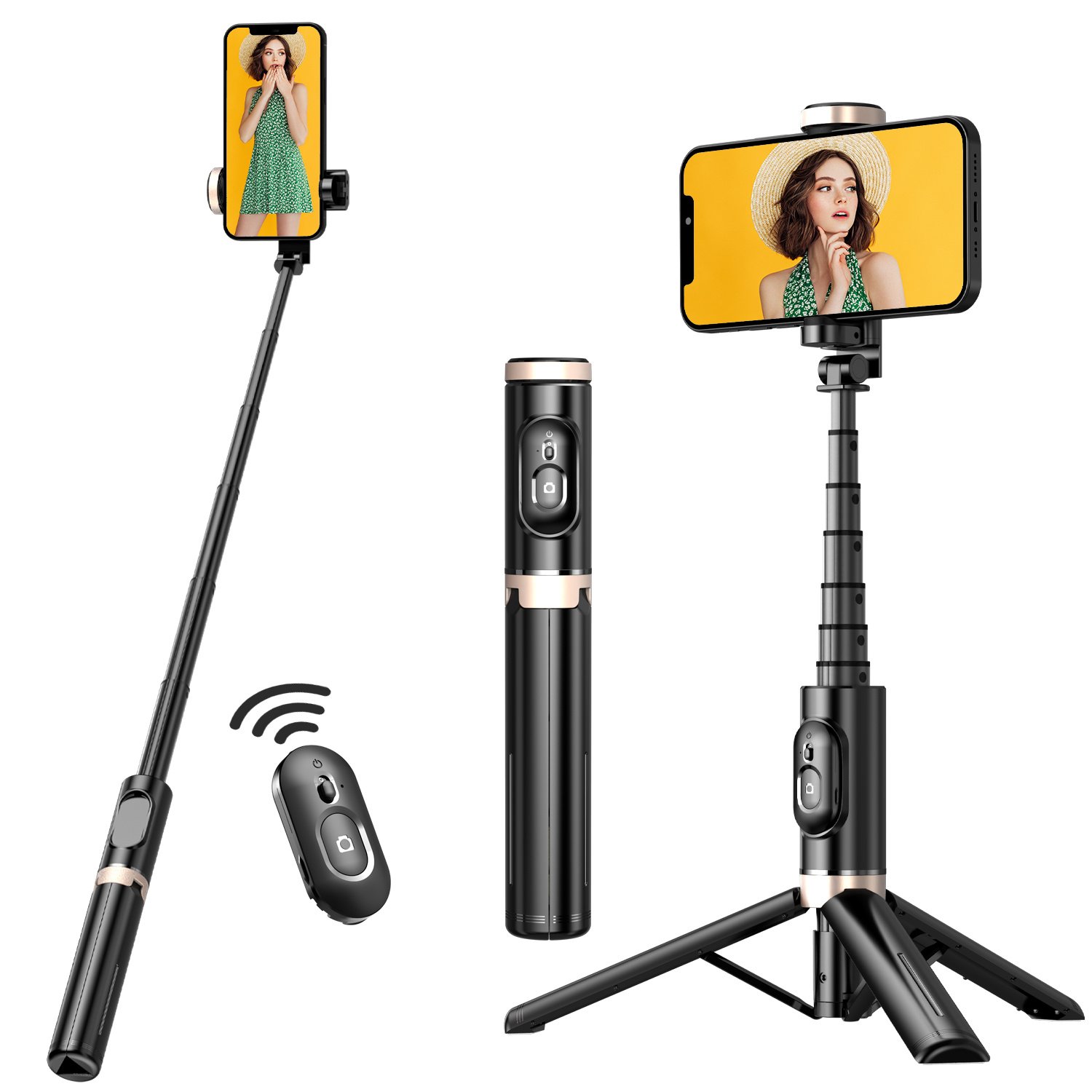 Portable Aluminum Alloy Phone Selfie Stick, Extendable Mobile Phone Tripod, Integrated Wireless Remote Hands Free Shooting For Apple IPhone And Android Smartphones 4''-7" - Image 6