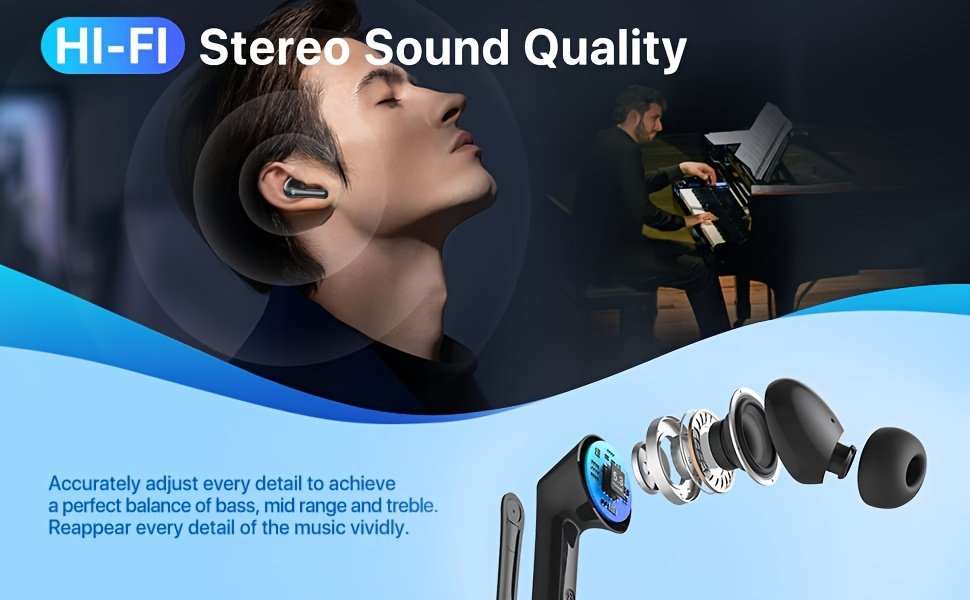 Wireless Earbuds, Bass Stereo Earbuds, Earbuds with Noise-Cancelling Microphone LED Display, In-Ear Earbuds, 36 Hour Playback Time, for Laptops and Mobile Phones, Sports & Fitness, Black. - Image 15