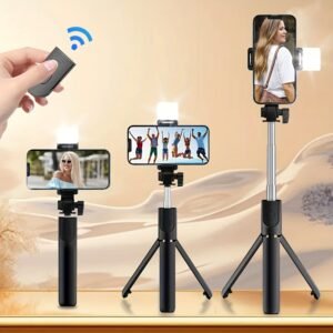 Wireless Selfie Stick Tripod with Integrated Light and Remote Control, 360 Degree Rotating, ABS Material, Rechargeable Lithium Polymer Battery, with USB Charging, for Video and Photography, ≤36V Portable Smartphone Stand