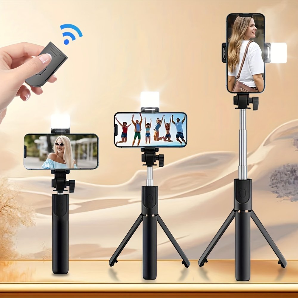 Wireless Selfie Stick Tripod with Integrated Light and Remote Control, 360 Degree Rotating, ABS Material, Rechargeable Lithium Polymer Battery, with USB Charging, for Video and Photography, ≤36V Portable Smartphone Stand