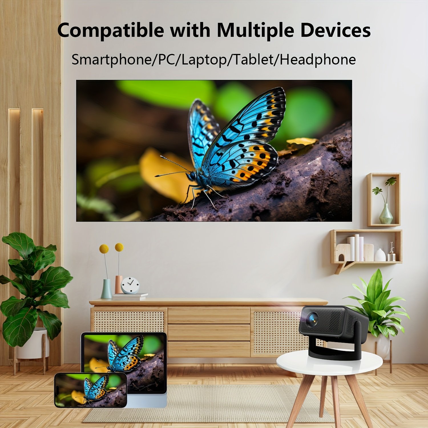 Compact 1080P Mini Projector with Wireless & WiFi - Portable Home Theater for Movies and Videos, USB Interface, Remote Control, Smartphone & Tablet Compatible, 1280x720 HD Resolution, Compact Travel Accessories