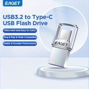 EAGET Ultra-Compact USB 3.2 Flash Drive, Dual USB Type-C/USB-A Connector, High-Speed Transfer, Durable Zinc Alloy Pen Drive, Compatible with Smartphones/Tablets/PCs