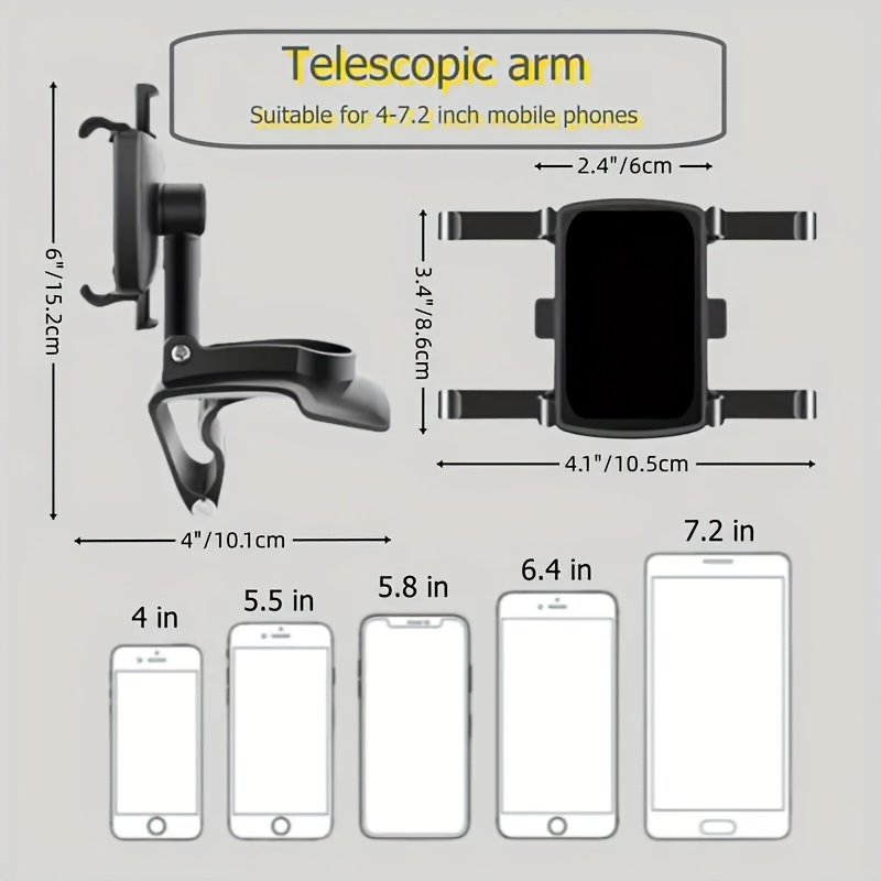 Universal - Car Phone Holder, ABS Material, Multifunctional 360° Adjustable Spring Clip, Suitable for 7.62-17.78 cm Devices - Image 3
