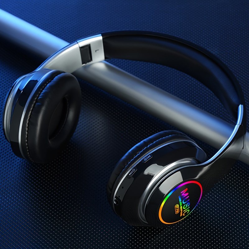 Wireless earphones, multi-color LED lights, comfortable foldable earphones, for tablet/PC/phone/birthday/Christmas/travel gifts. Popular wireless earphones, head mounted wireless earphones, and foldable earbuds. - Image 5