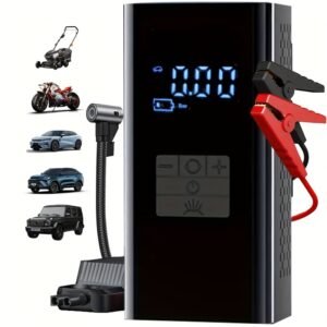 TENGQU Portable Car Jump Starter with Air Compressor, USB Type-C Quick Charge, Digital LCD Display, LED Emergency Light, Semi-Automatic, ≤36V, Lithium Polymer Battery, ABS Material - Emergency Battery Booster and Tire Inflator