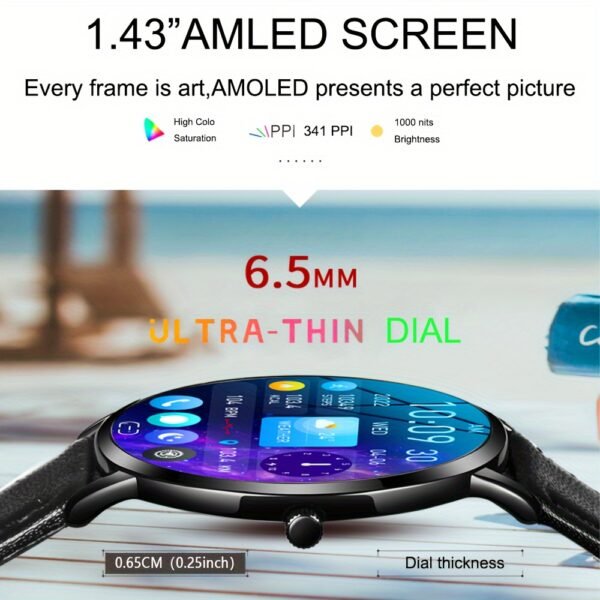Stylish Ultra-thin Smart Watch Gift For Men And Women, Featuring A 1.43-inch Full Touch Screen, With SMS And Call Functions, Compatible With Android/iPhone, Fitness Activity Tracker Watch, Multiple Sports Modes, Pedometer, Distance, 100+ Sports Modes