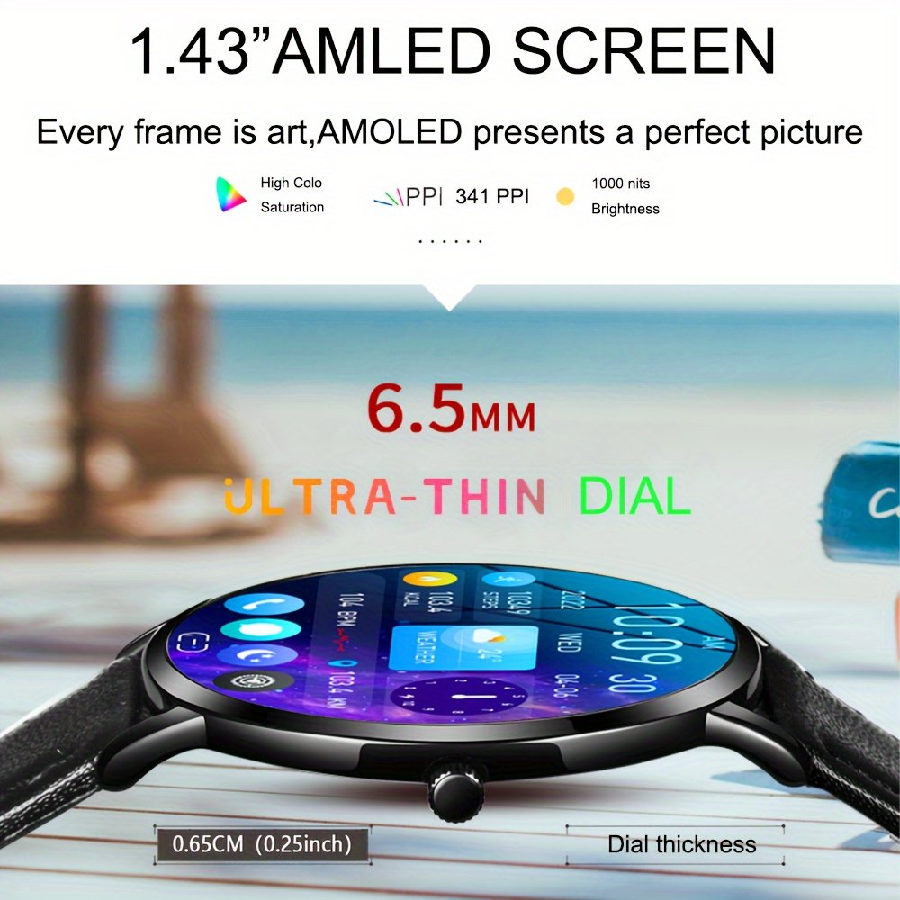 Stylish Ultra-thin Smart Watch Gift For Men And Women, Featuring A 1.43-inch Full Touch Screen, With SMS And Call Functions, Compatible With Android/iPhone, Fitness Activity Tracker Watch, Multiple Sports Modes, Pedometer, Distance, 100+ Sports Modes